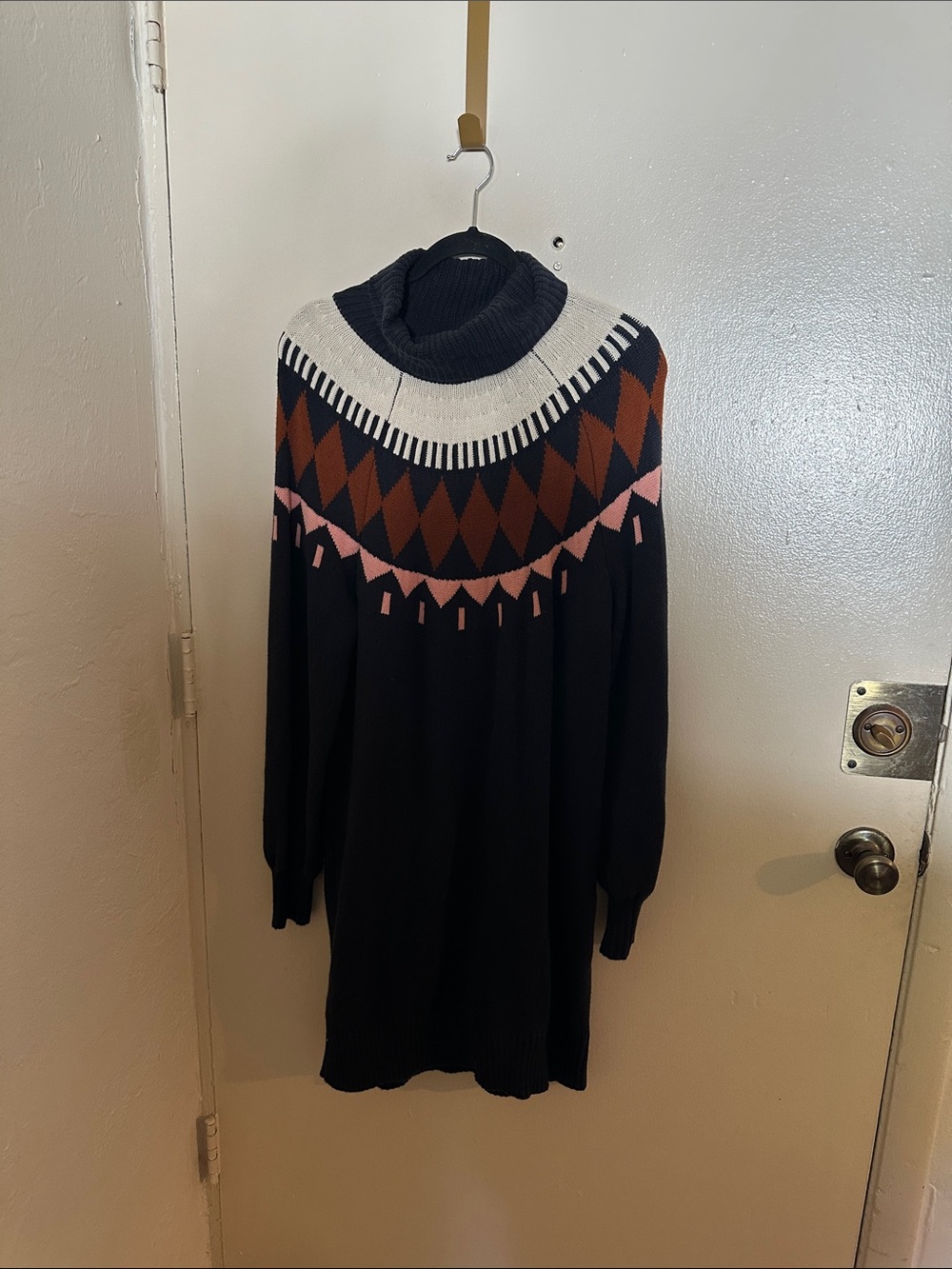 Free Assembly Geometric Turtleneck Knit Cotton Wool Sweater Dress Women's XL